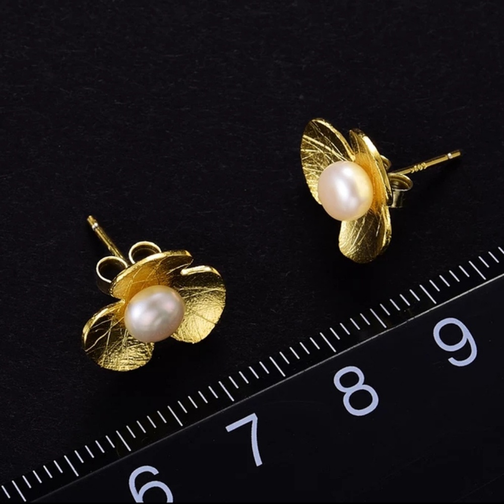 Handmade .925 Silver Pearl Flower Leaf - Picture 4 of 7